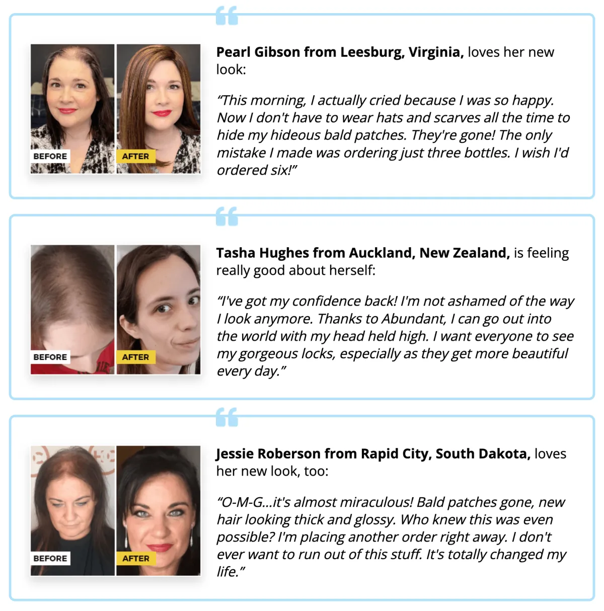Abundant Hair Customer Feedback and Before After Results